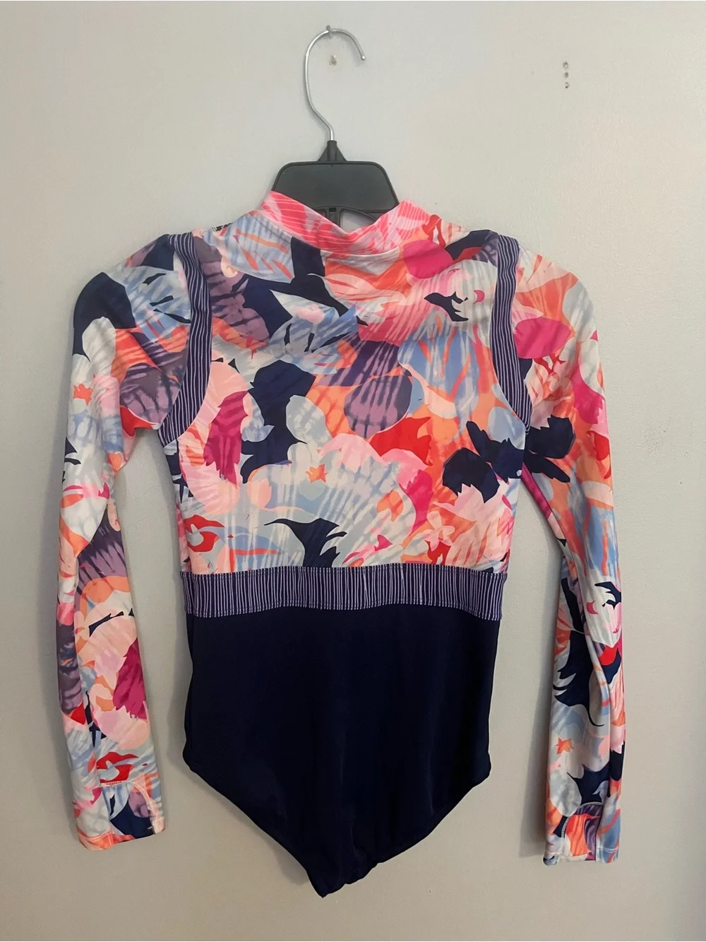 Athleta Girls Long-Sleeve Floral Zip One-Piece - Pink, Navy & Coral